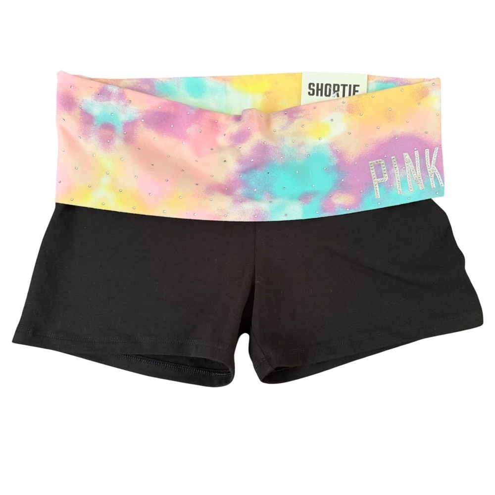 NEW Victoria's Secret PINK Foldover Shortie Tie Dye Rhinestone Shorts McBling